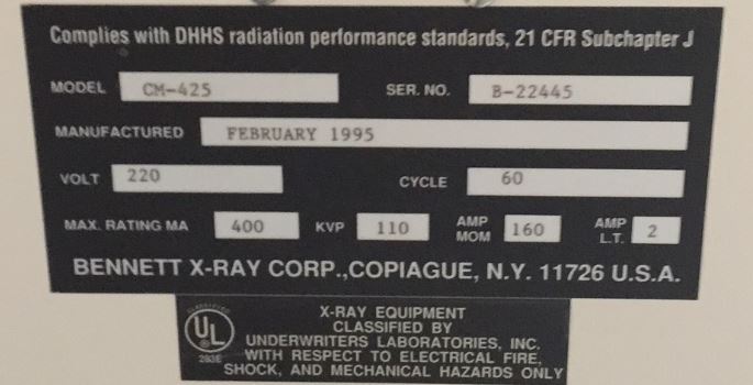 Bennett CM-425 X-Ray System