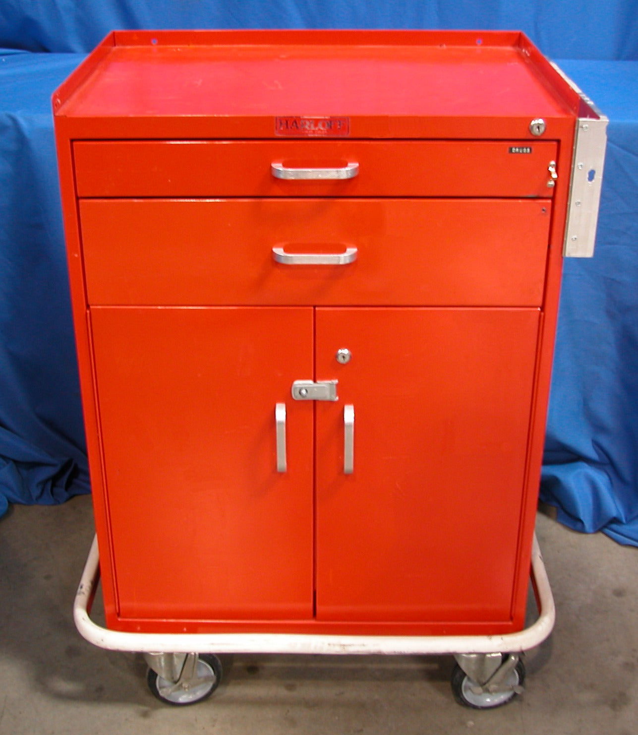 Harloff Crash Cart, 2-Drawer Plus Cabinet, Red