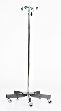 Stainless Steel IV Pole, 5-Leg, 24" Base, 4 Hook