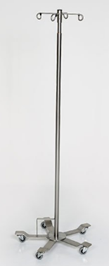 Stainless Steel IV Pole, Foot Control, 5-Leg, 22" Base, 4 Hook