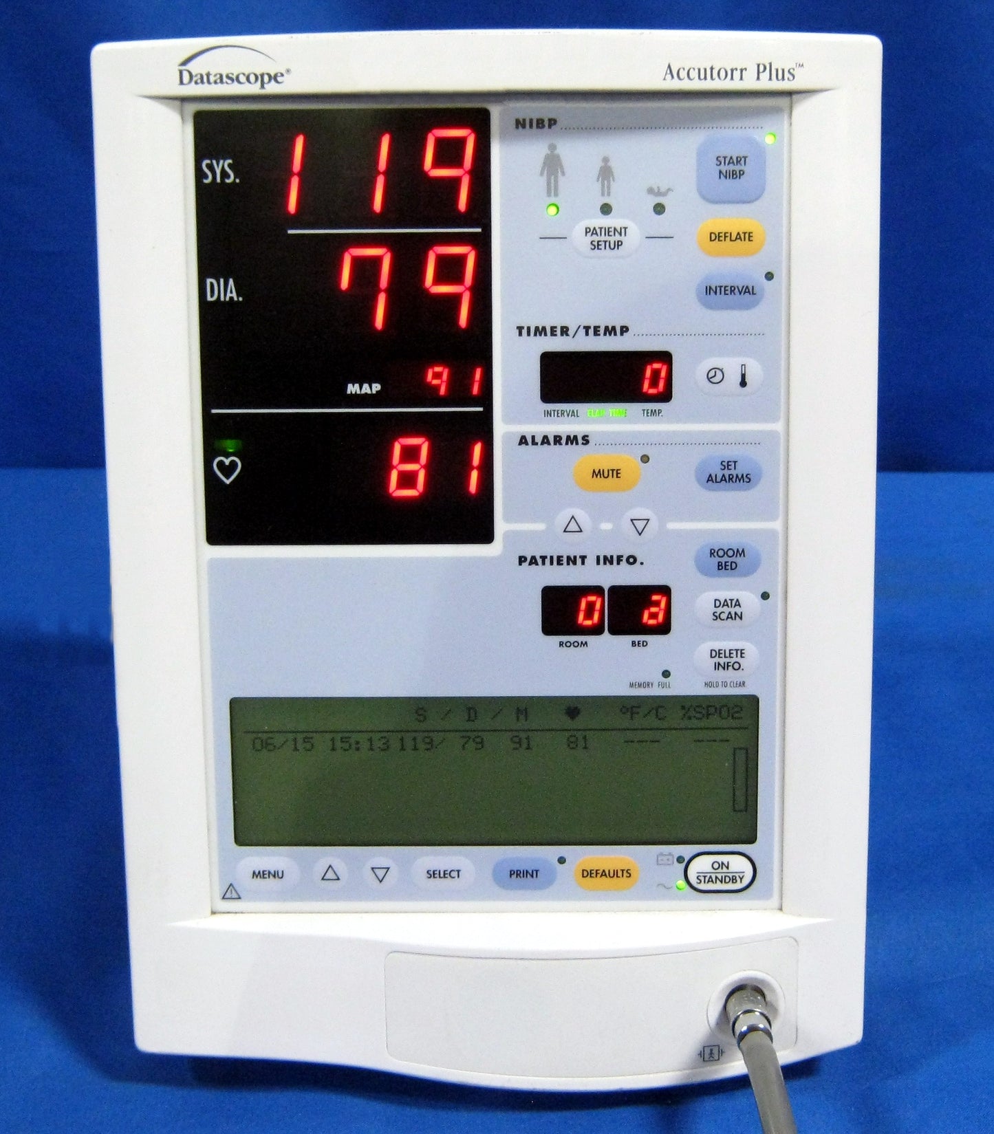 Datascope Accutorr Plus Patient Monitor (NIBP, Trend Screen)