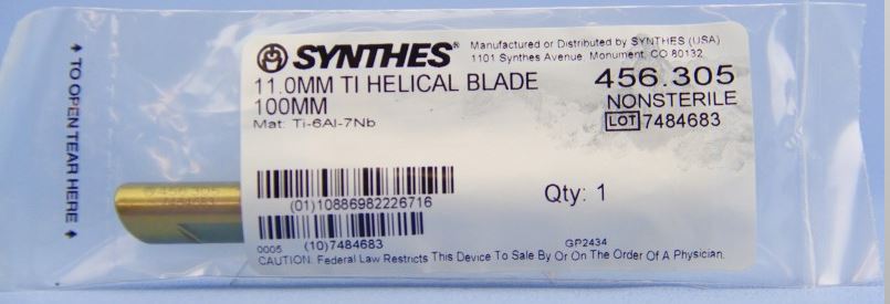 Synthes 11.0mm X 100mm Ti Helical Blade